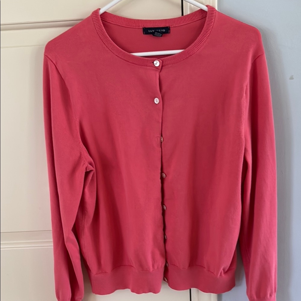 Lands' End Coral Cardigan Sweater with Crew Neck size L